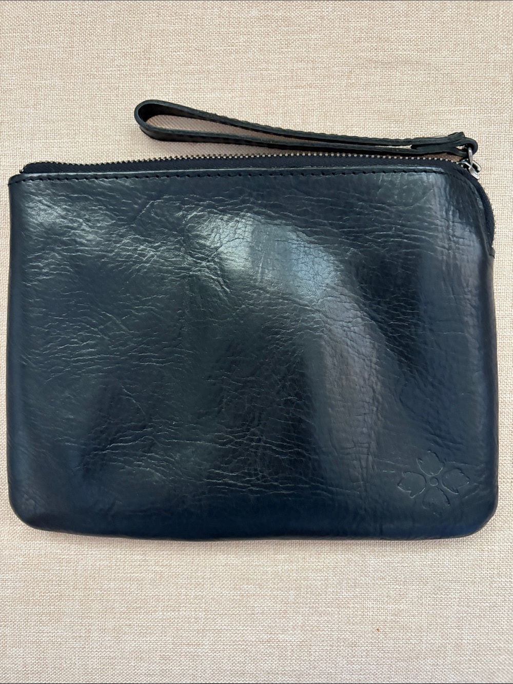 Womens Black Leather Wristlet Pouch